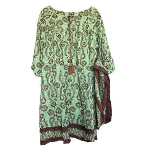 Studio Park Floral Embroidered Belted Dress Size Large Petite PTP 24" Green Brow
